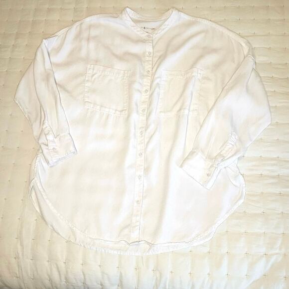 Lou Grey for LOFT Chambray Long Sleeve Button Up Shirt Women's M | White | EUC - Picture 6 of 12